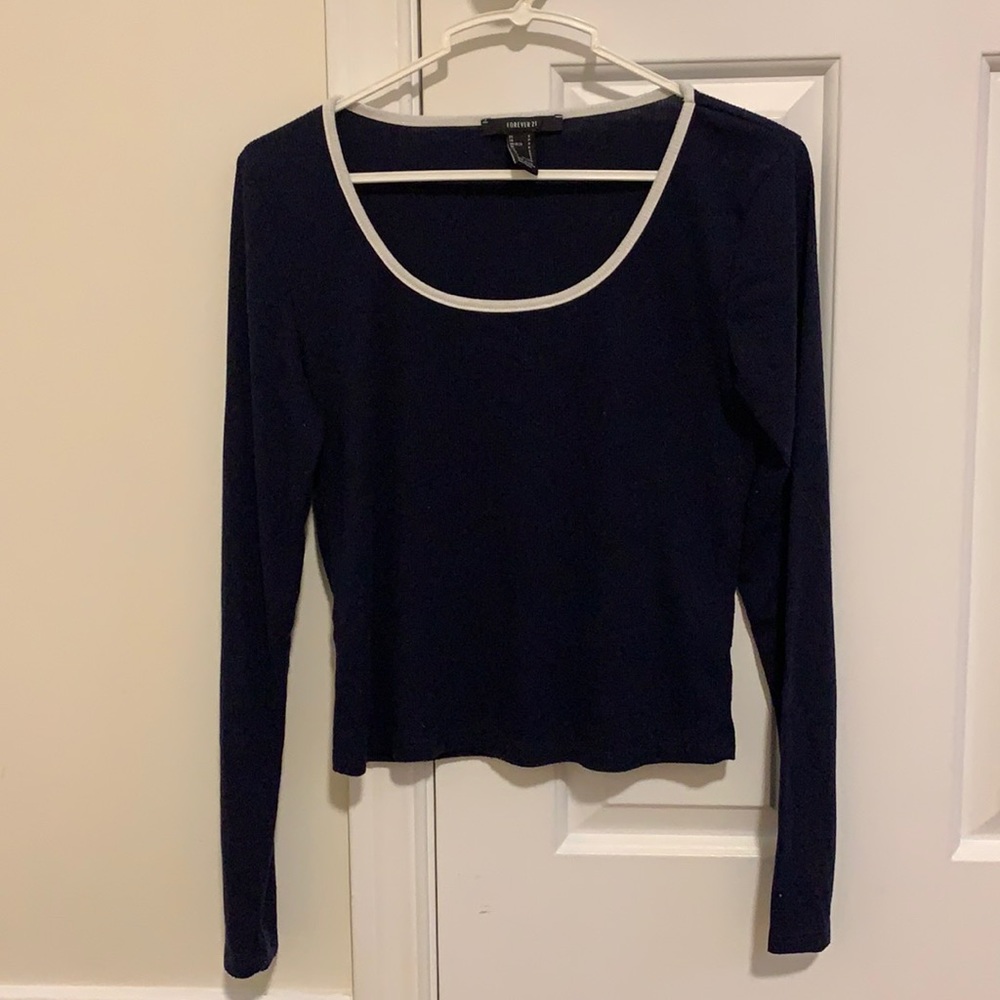 Navy Long Sleeve with Contrast Neckline